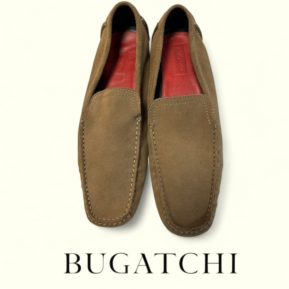 Bugatchi Tan Suede Loafers with Red Insole
